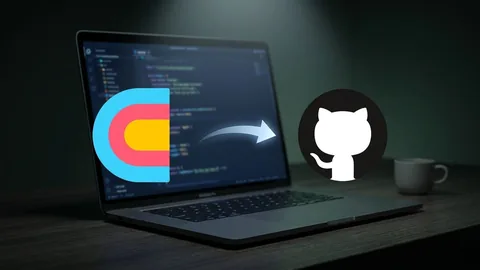 Icon graphic showing a code editor arrow pointing to the GitHub logo